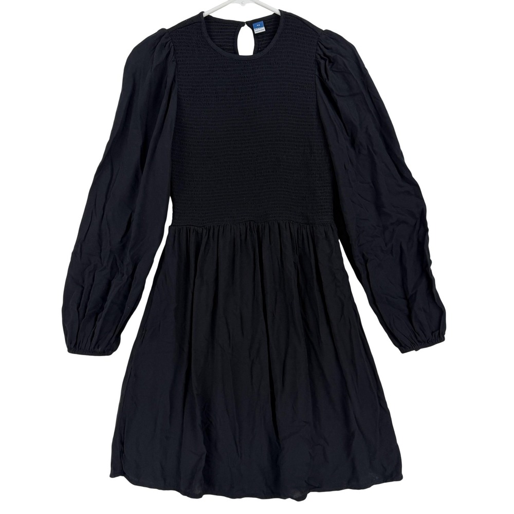 Old Navy Dress Womens XS Black Smocked High Neck Long Sleeve Fit &‎ Flare Mini